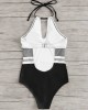 Swimsuit One Piece High Neck Bikini Bathing Suit Striped