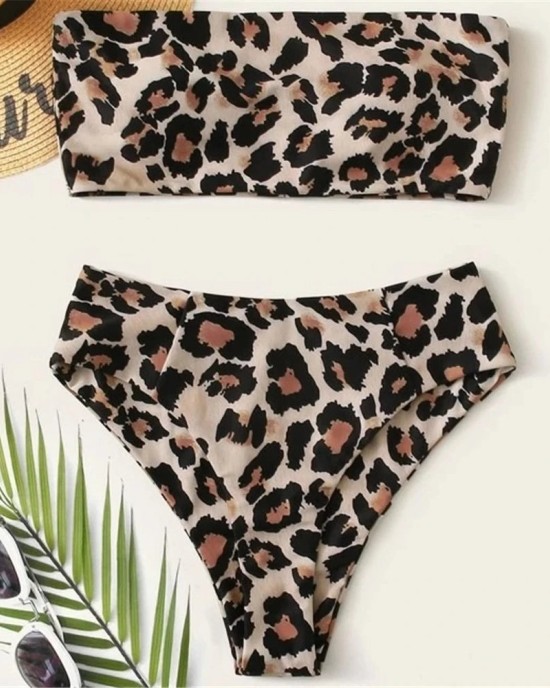 Leopard Print Bikini Suit for Women Push Up Bra