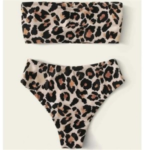 Leopard Print Bikini Suit for Women Push Up Bra