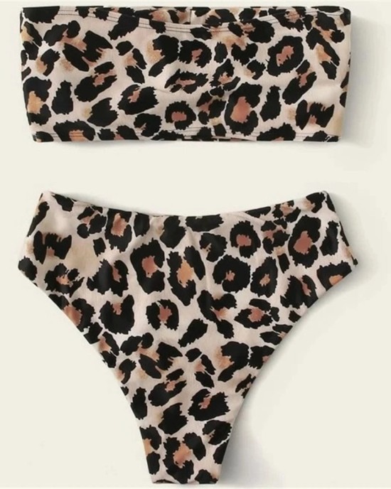 Leopard Print Bikini Suit for Women Push Up Bra