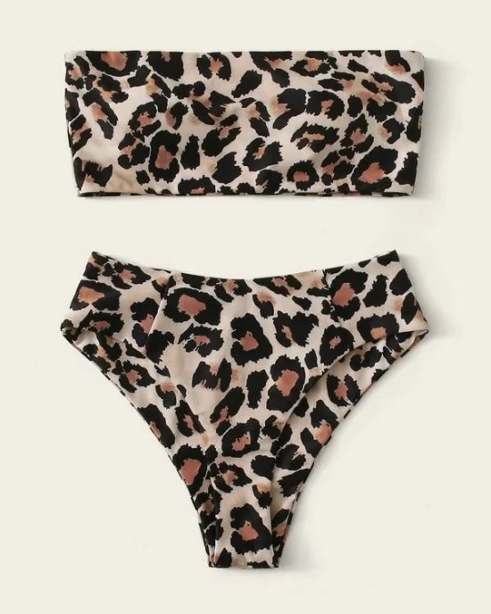 Leopard Print Bikini Suit for Women Push Up Bra