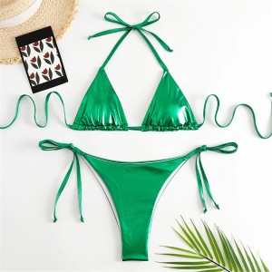 Halter Triangle Bikini Sets Solid Swimwear Side Lace Up Monokini