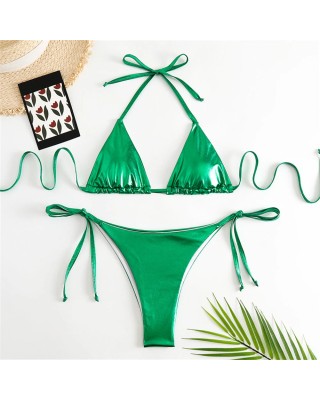 Halter Triangle Bikini Sets Solid Swimwear Side Lace Up Monokini