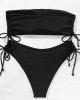 Ribbed Bikini Set for Women Drawstring Side Bandeau Top