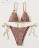 Bikini Set Plain Ring Linked Spaghetti Strap Swimwear