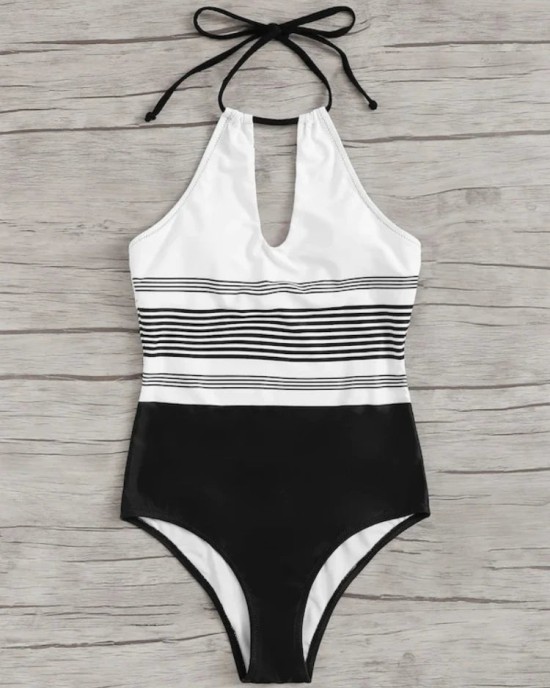 Swimsuit One Piece High Neck Bikini Bathing Suit Striped