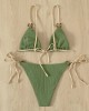 Bikini Set Plain Ring Linked Spaghetti Strap Swimwear