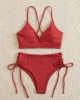 V-Neck Split Bikini Set for Women Solid Color Beach Swimwear