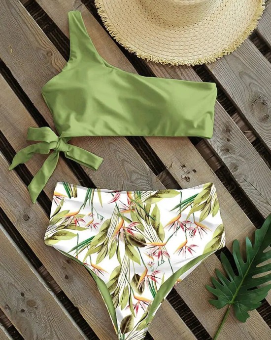 Bikinis One Shoulder Swimwear High Waist Bathing Suits