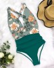 One Piece Swimsuit Female Floral Beach wear Deep V-neck Monokini