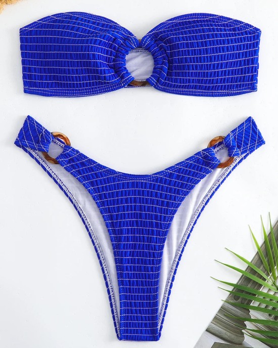 Ring Link Bandeau Bikini Swimwear Solid Beachwear