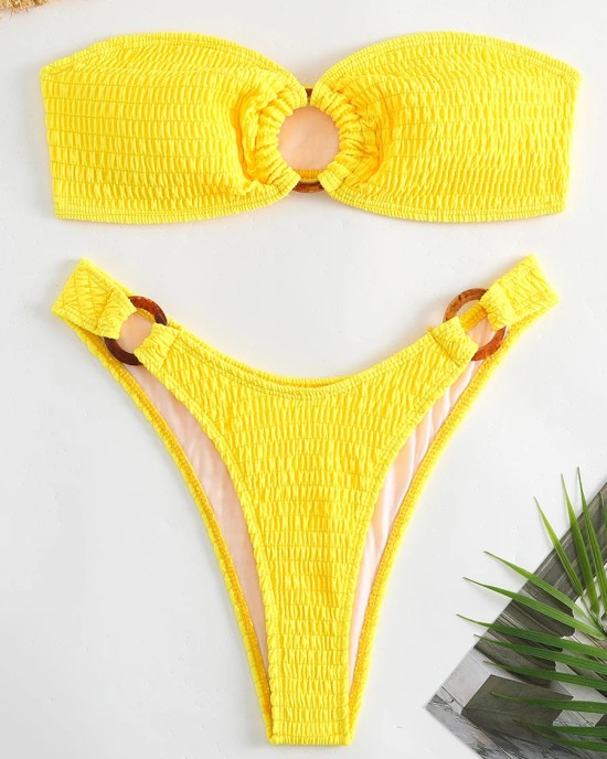 Ring Link Bandeau Bikini Swimwear Solid Beachwear