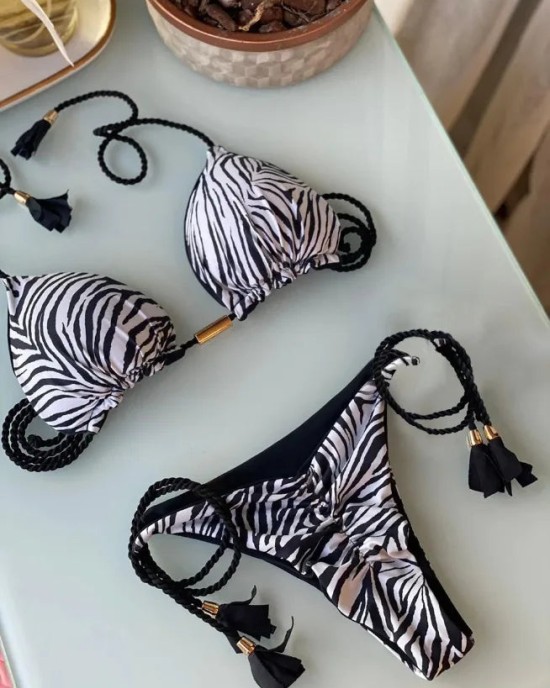 Bikini Zebra Print Two Pieces Swimsuit Thong Bikini Set