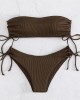 Ribbed Bikini Set for Women Drawstring Side Bandeau Top