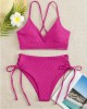 V-Neck Split Bikini Set for Women Solid Color Beach Swimwear