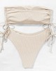 Ribbed Bikini Set for Women Drawstring Side Bandeau Top