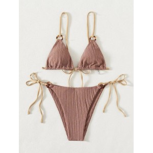 Bikini Set Plain Ring Linked Spaghetti Strap Swimwear