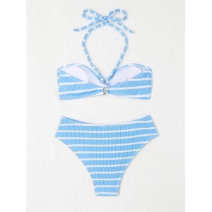 Halter String Stripe Bikini Set Padded Swimsuit