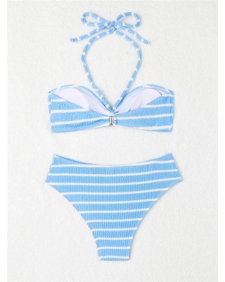 Halter String Stripe Bikini Set Padded Swimsuit