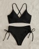 V-Neck Split Bikini Set for Women Solid Color Beach Swimwear