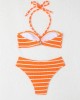 Halter String Stripe Bikini Set Padded Swimsuit