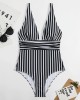 Striped One Piece Swimsuit Vintage Swimwear V-neck