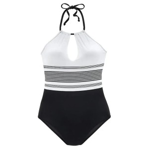 Swimsuit One Piece High Neck Bikini Bathing Suit Striped