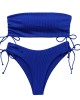 Ribbed Bikini Set for Women Drawstring Side Bandeau Top