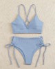 V-Neck Split Bikini Set for Women Solid Color Beach Swimwear