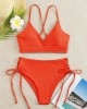 V-Neck Split Bikini Set for Women Solid Color Beach Swimwear