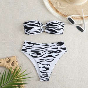 Bandeau High Waist Bikini Swimsuit Zebra Print Two Pieces