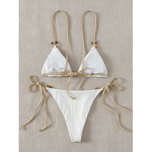 Bikini Set Plain Ring Linked Spaghetti Strap Swimwear