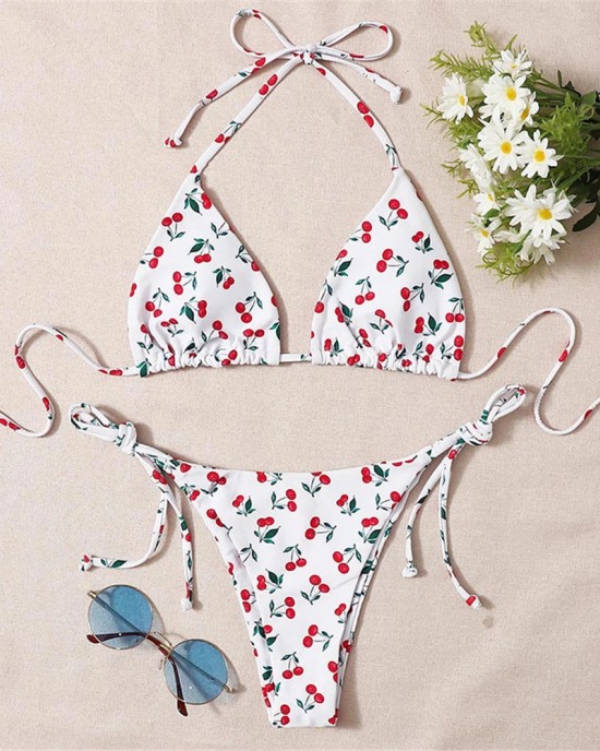 Halter Triangle Bikini Sets Solid Swimwear Side Lace Up Monokini