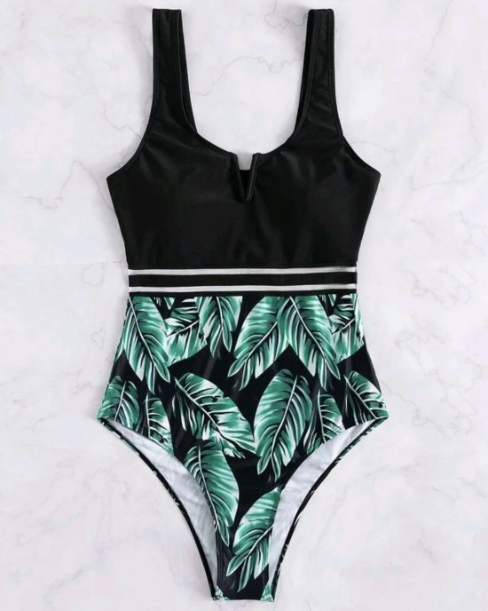 Black Print One Piece Swimsuits Swimwear Push Up