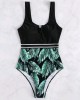 Black Print One Piece Swimsuits Swimwear Push Up