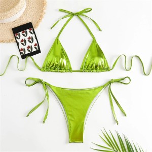 Halter Triangle Bikini Sets Solid Swimwear Side Lace Up Monokini