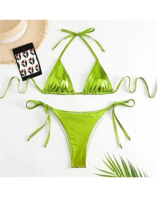 Halter Triangle Bikini Sets Solid Swimwear Side Lace Up Monokini