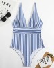 Striped One Piece Swimsuit Vintage Swimwear V-neck