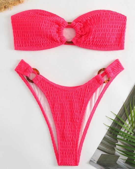 Ring Link Bandeau Bikini Swimwear Solid Beachwear