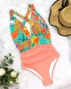 One Piece Swimsuit Female Floral Beach wear Deep V-neck Monokini