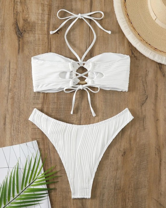 White Swimsuit Women Bathing Suit Bandeau Bikini