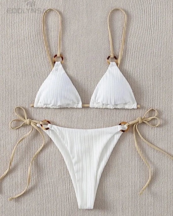 Bikini Set Plain Ring Linked Spaghetti Strap Swimwear