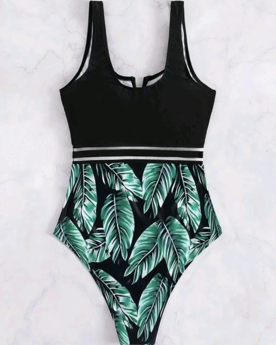 Black Print One Piece Swimsuits Swimwear Push Up