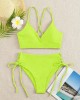 V-Neck Split Bikini Set for Women Solid Color Beach Swimwear