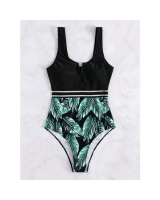 Black Print One Piece Swimsuits Swimwear Push Up