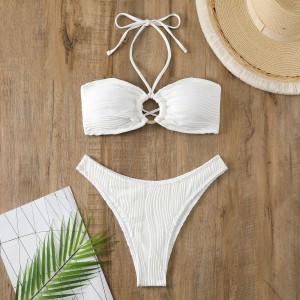 White Swimsuit Women Bathing Suit Bandeau Bikini