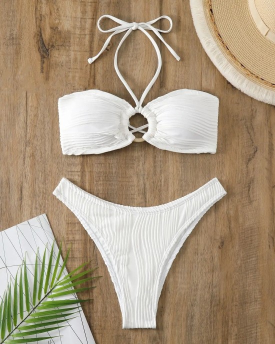 White Swimsuit Women Bathing Suit Bandeau Bikini