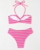 Halter String Stripe Bikini Set Padded Swimsuit