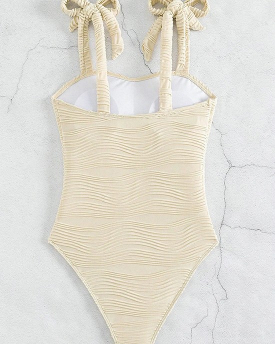 Textured One Piece Swimsuit Beige Swimwear