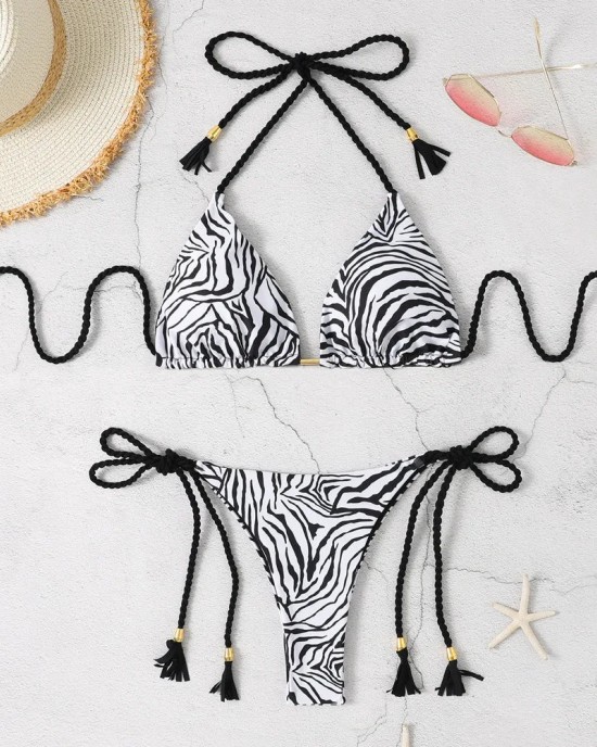 Bikini Zebra Print Two Pieces Swimsuit Thong Bikini Set